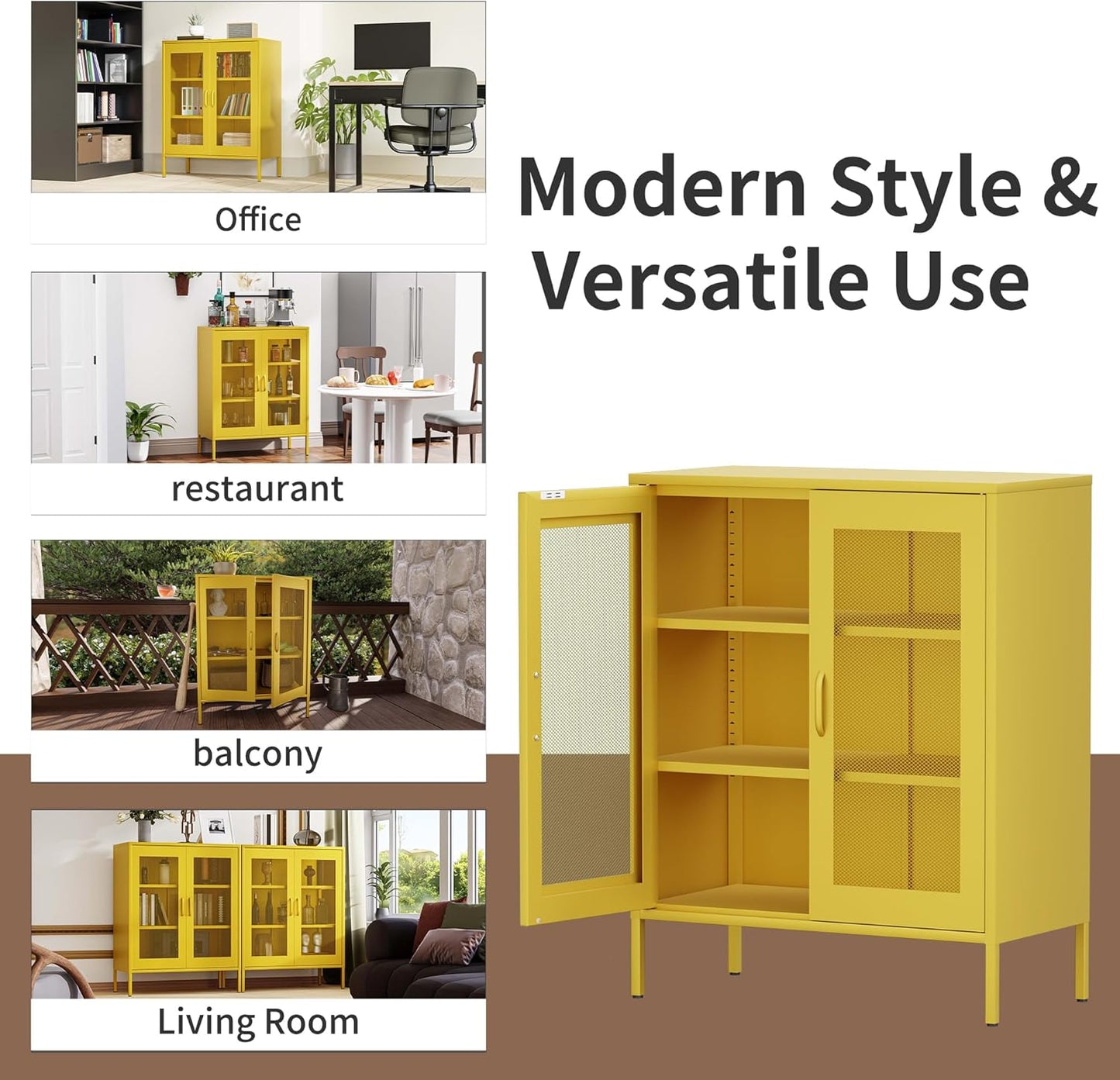 2 Door Storage Sideboard Metal Storage Cabinet with 2 Adjustable Shelf