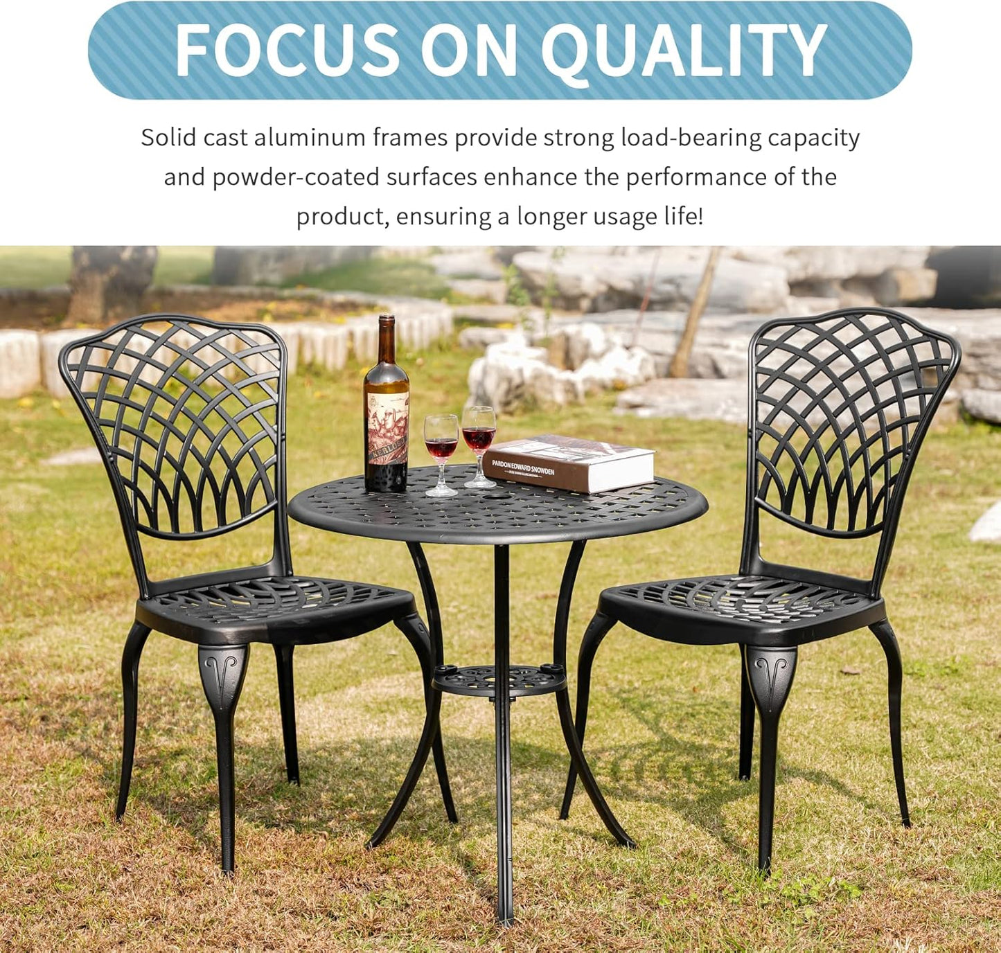 Patio Bistro Set 3 Piece Outdoor Cast Aluminum Outdoor Bistro Table