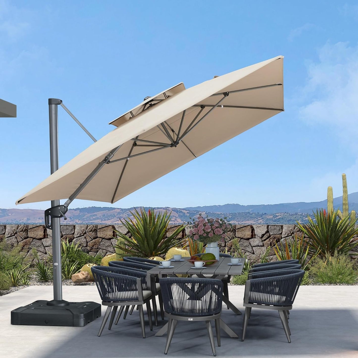12ft Patio Umbrella with Base Large Outdoor Square Umbrella