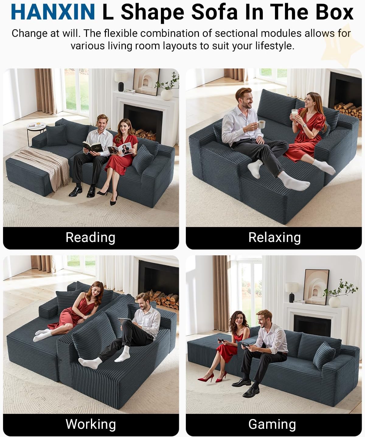 105 Inch Cloud Sectional Couch with Deep Seat