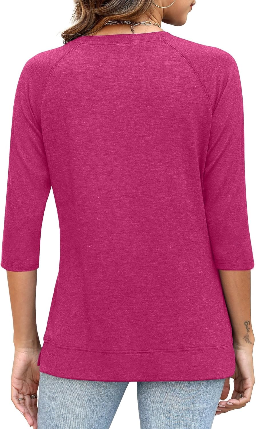 3/4 Sleeve Crew Neck Shirts Loose Fit Tunic Blouses Summer Tees