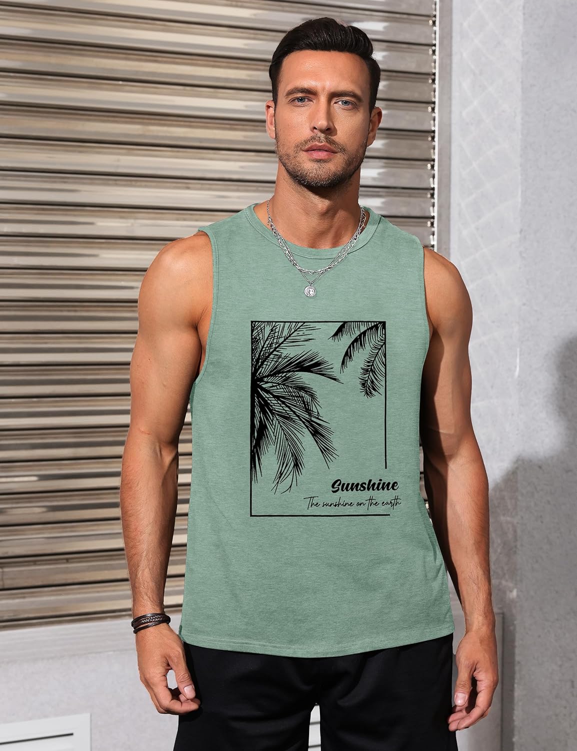 Mens Tank Tops Beach Summer Sleeveless Shirts Graphic Palm Tree Vacation
