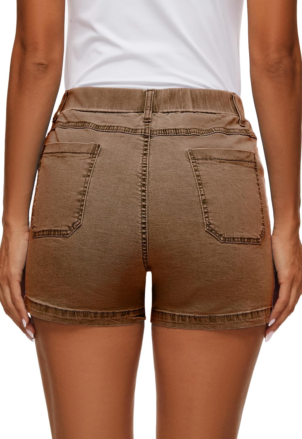 Womens Jean Shorts High Waisted Summer Cotton Elastic Waist Denim Shorts with Pockets