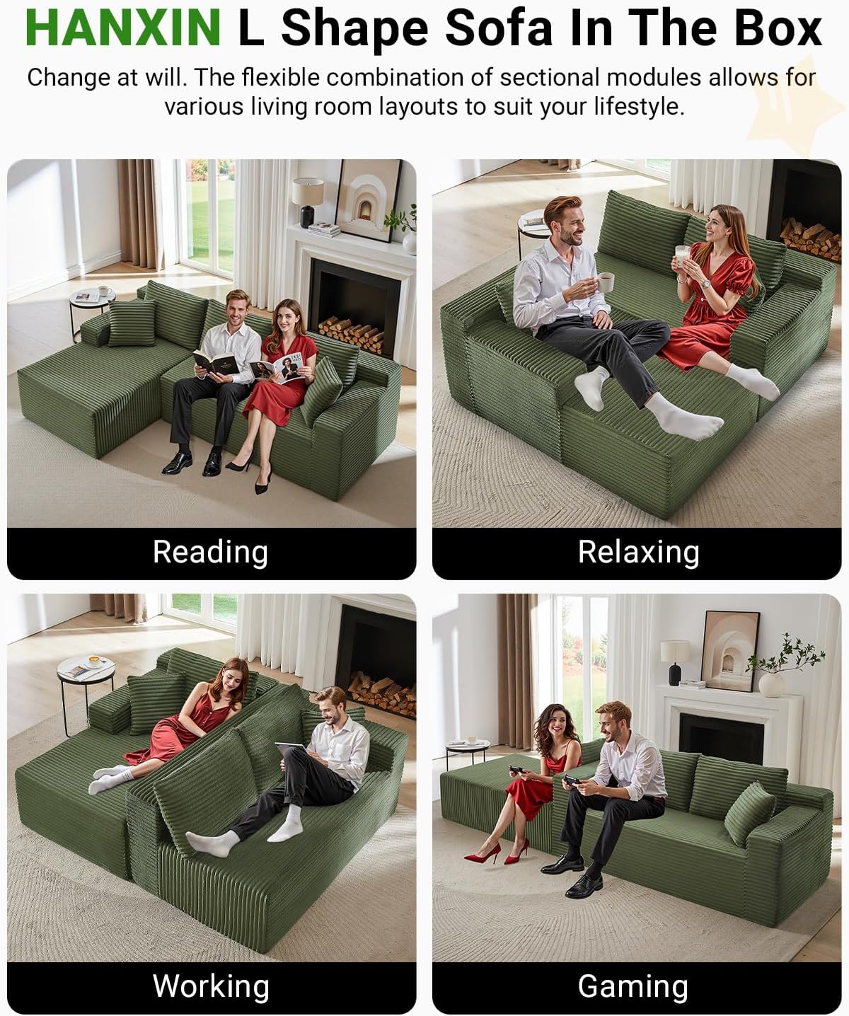 105 Inch Cloud Sectional Couch with Deep Seat