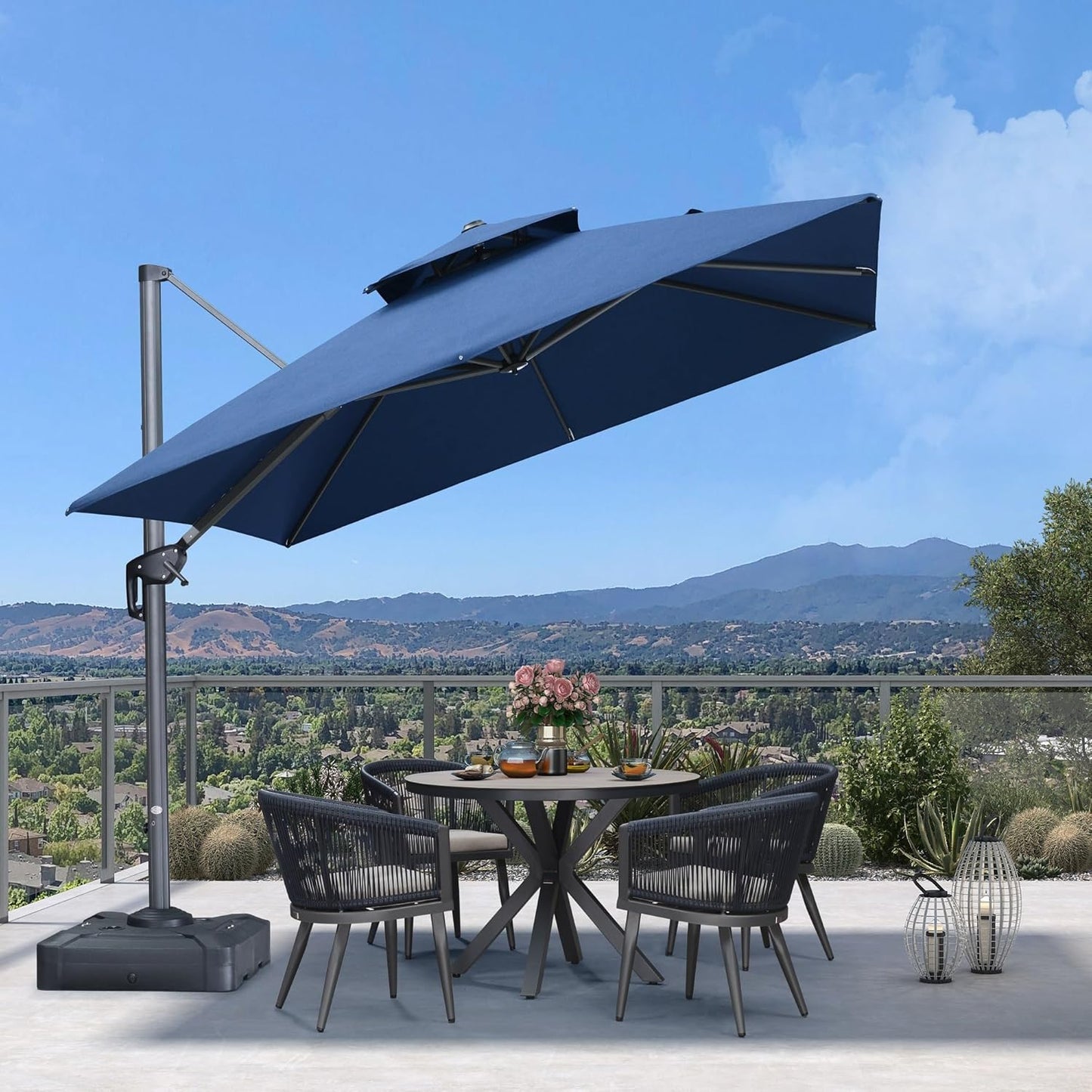 12ft Patio Umbrella with Base Large Outdoor Square Umbrella