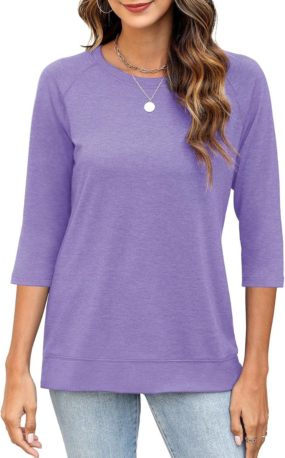 3/4 Sleeve Crew Neck Shirts Loose Fit Tunic Blouses Summer Tees