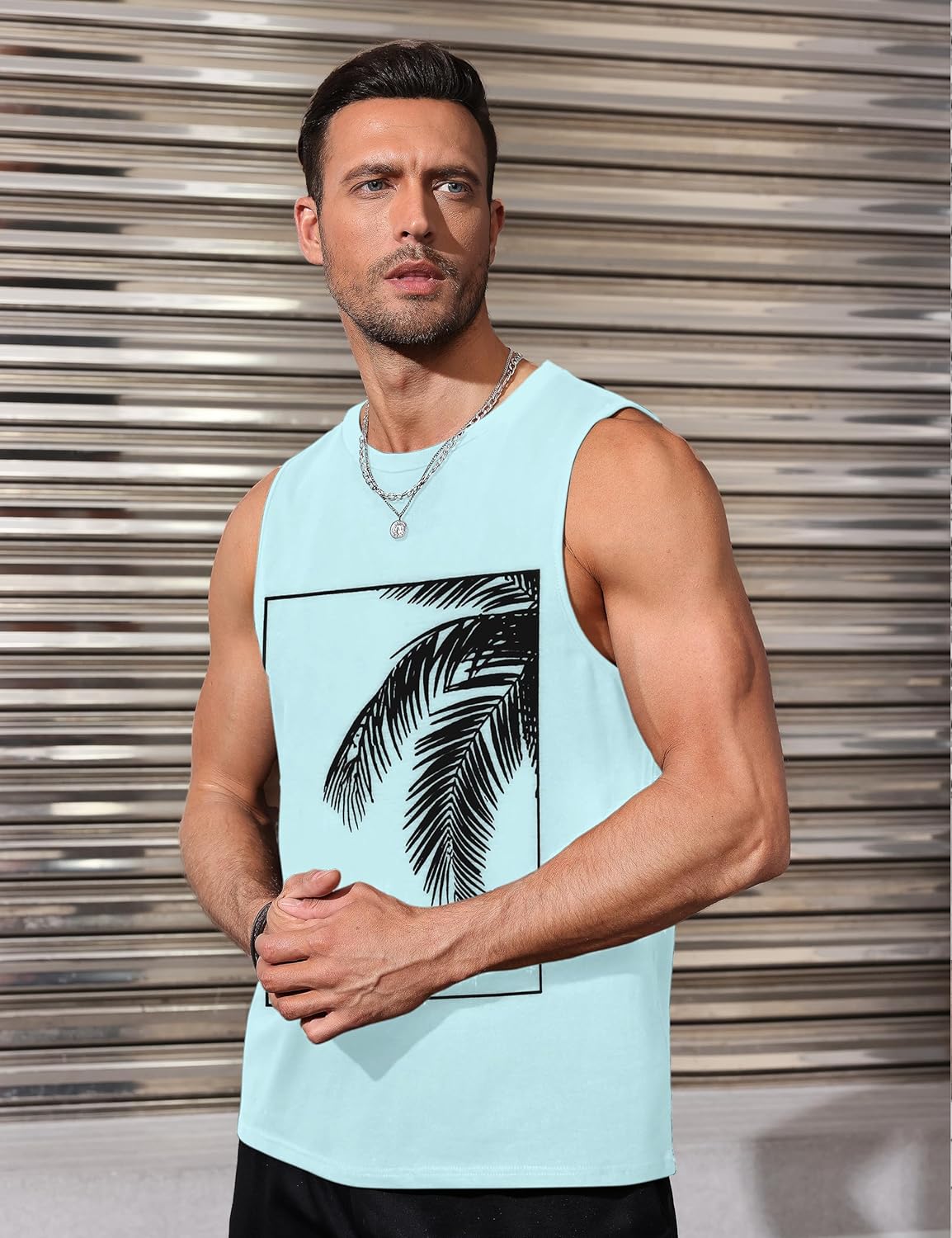 Mens Tank Tops Beach Summer Sleeveless Shirts Graphic Palm Tree Vacation