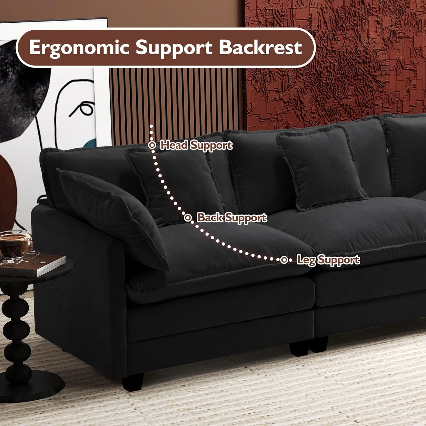 146" U-Shaped Modern Sofa Modular Sectional Cloud Couch