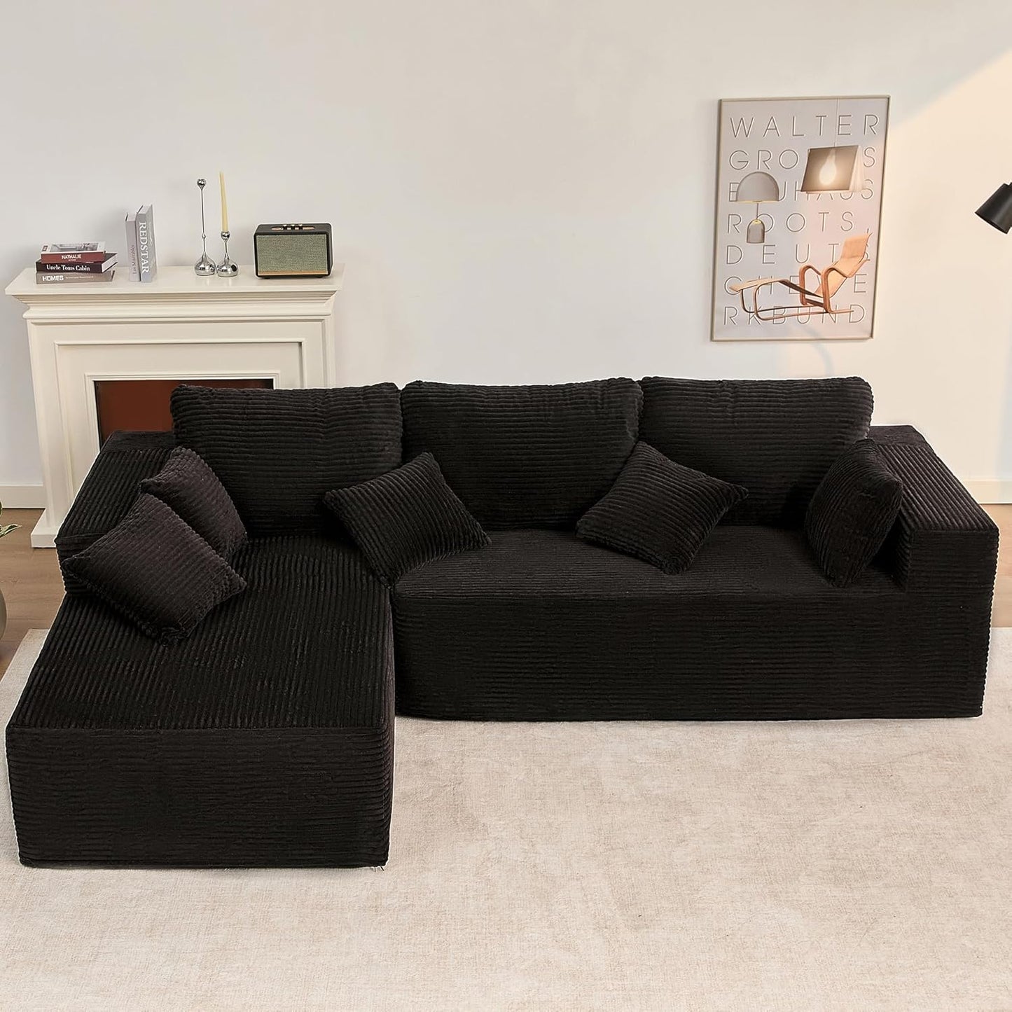 107" Boneless Couch with Deep Seat Cloud Sectional Couch for Living Room