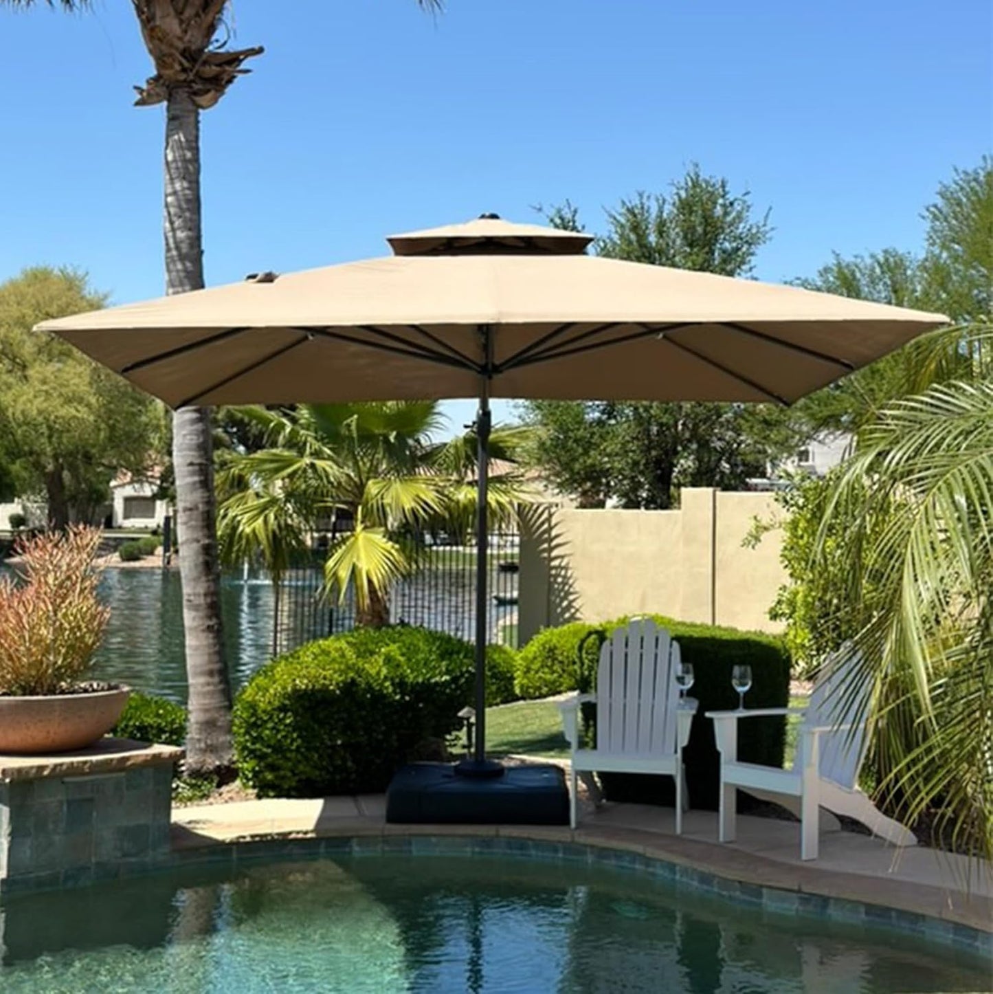 12ft Patio Umbrella with Base Large Outdoor Square Umbrella