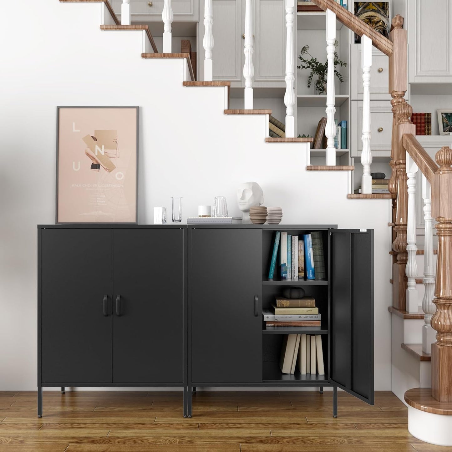 2 Door Storage Sideboard Metal Storage Cabinet with 2 Adjustable Shelf