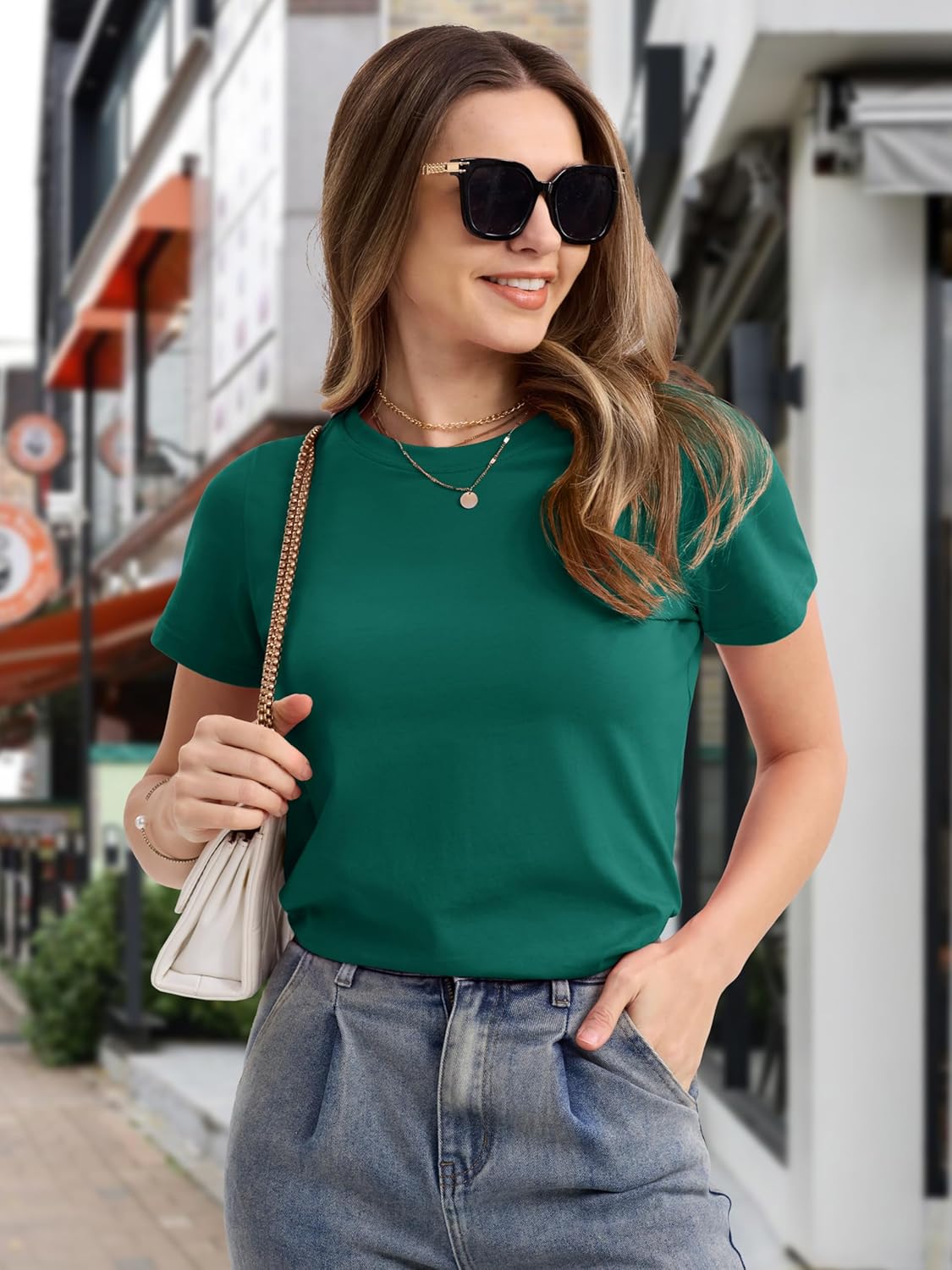 Women's Cotton T-Shirts Short-Sleeve Shirts Crew-Neck Tops