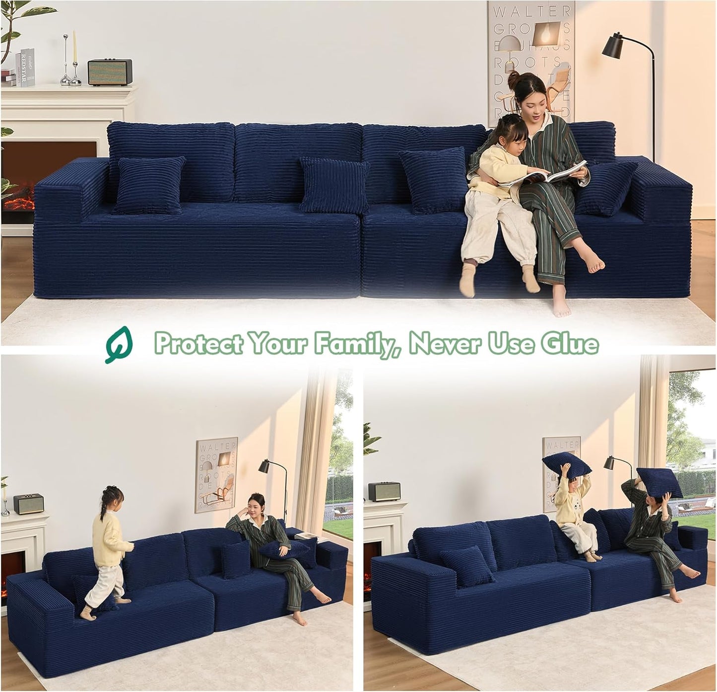 107" Boneless Couch with Deep Seat Cloud Sectional Couch for Living Room