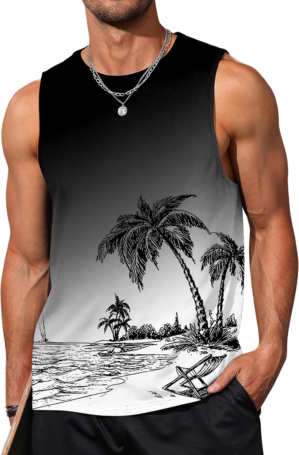 Mens Tank Tops Beach Summer Sleeveless Shirts Graphic Palm Tree Vacation