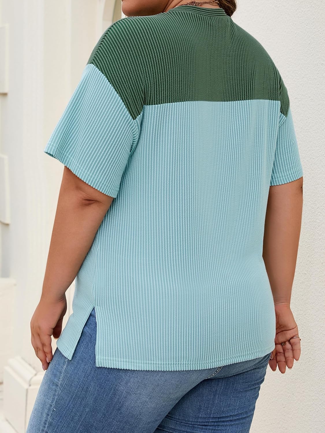 Womens Plus Size Short Sleeve Color Block Pullover Tunic Tops