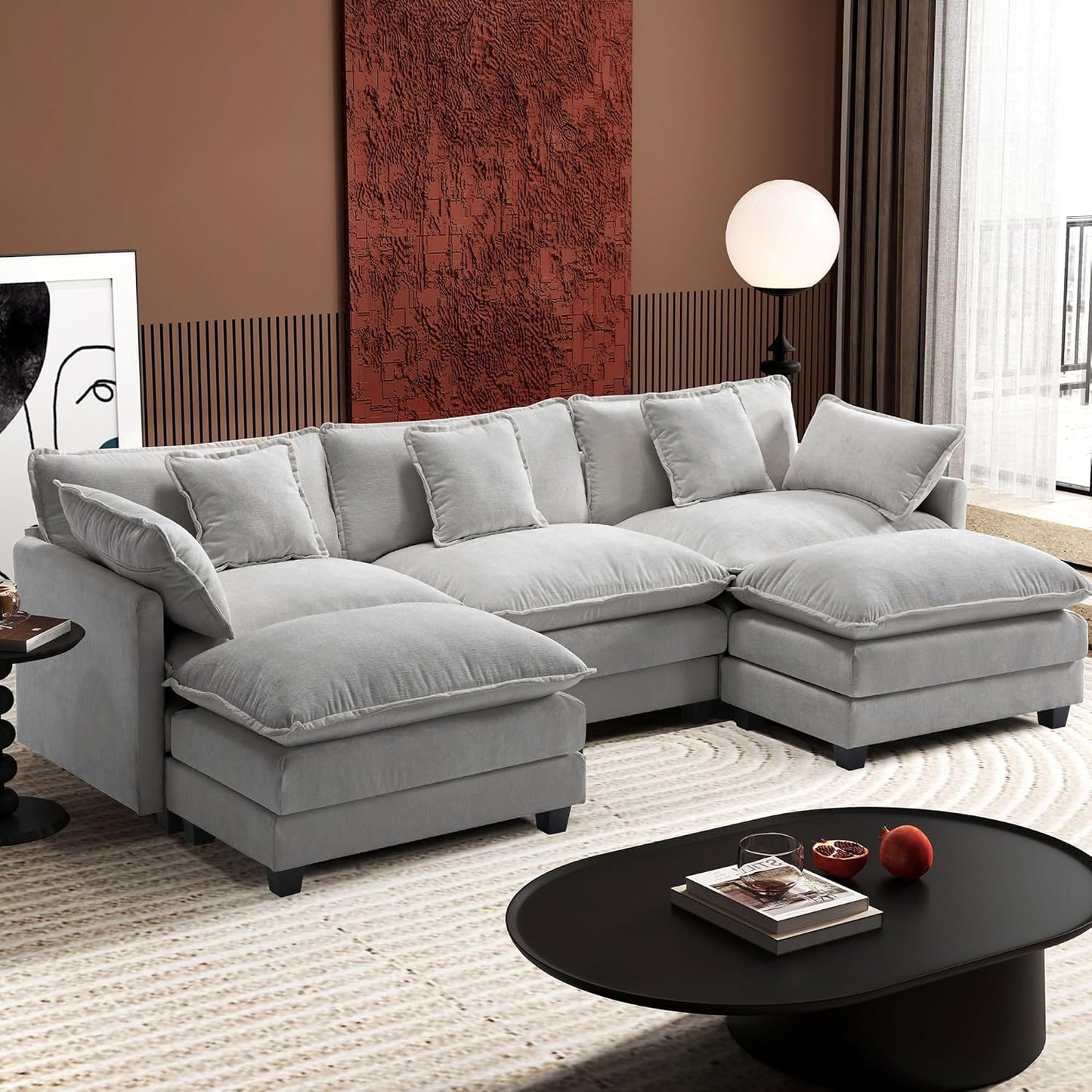 146" U-Shaped Modern Sofa Modular Sectional Cloud Couch
