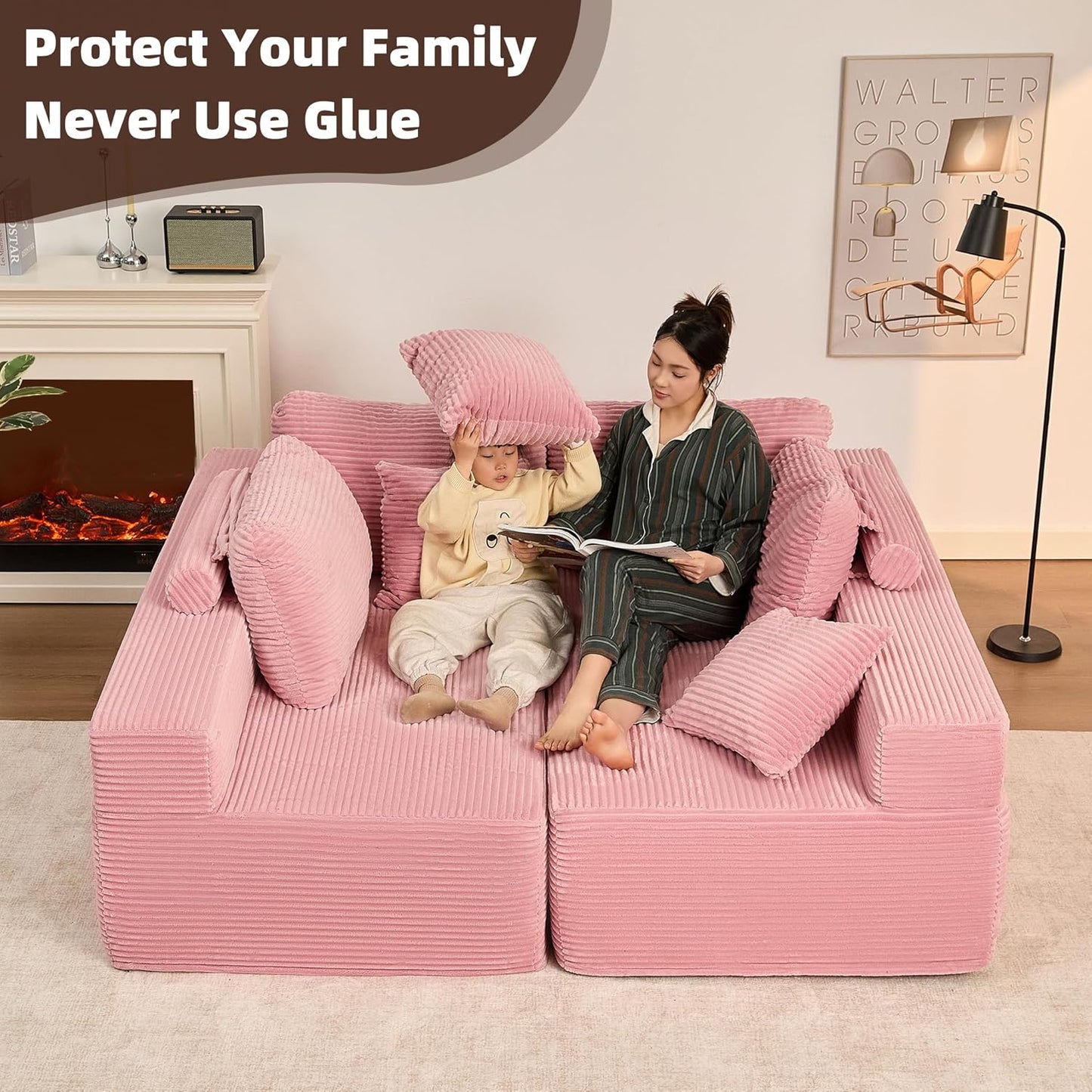 107" Boneless Couch with Deep Seat Cloud Sectional Couch for Living Room