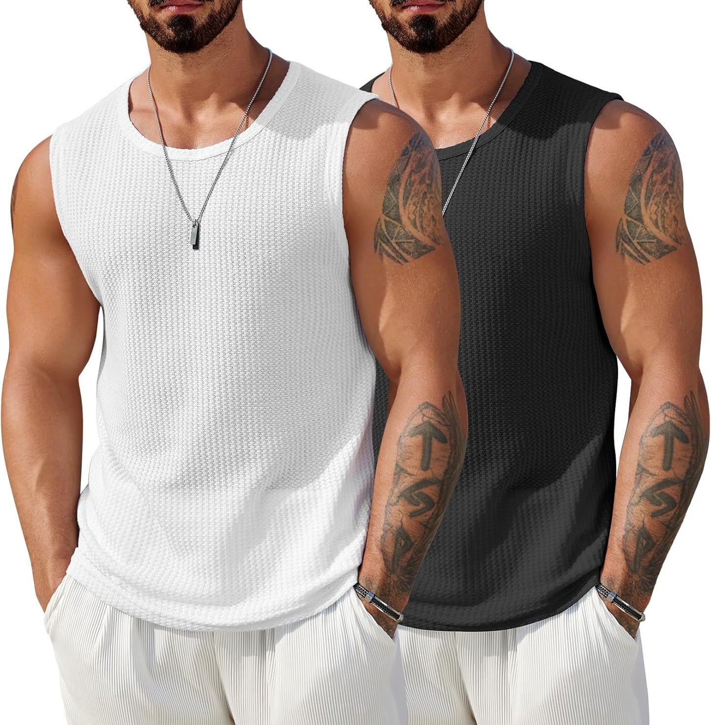 Mens Casual Tank Tops Waffle Knit Sleeveless Shirt Breathable Tank Shirts