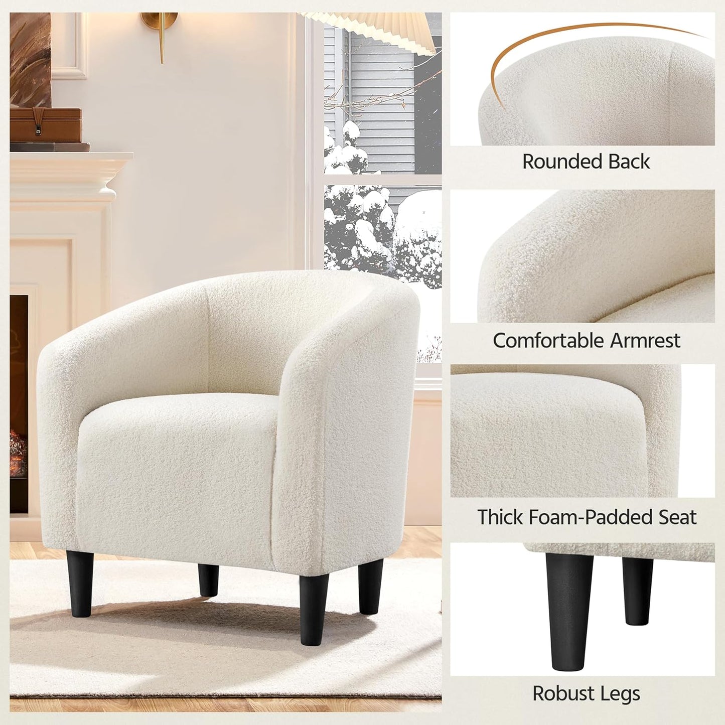 Yaheetech Accent Barrel Chair Boucle Fabric Club Chair