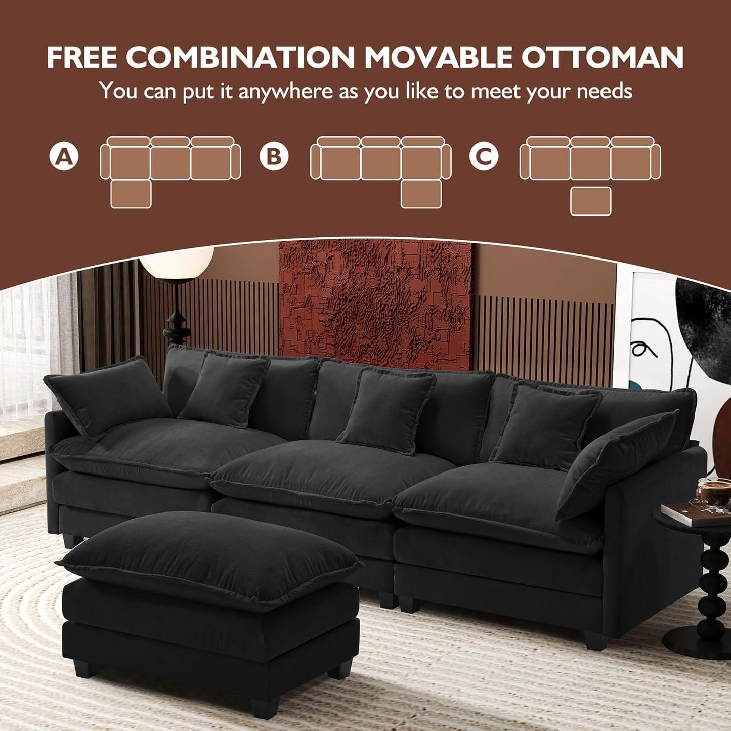 146" U-Shaped Modern Sofa Modular Sectional Cloud Couch