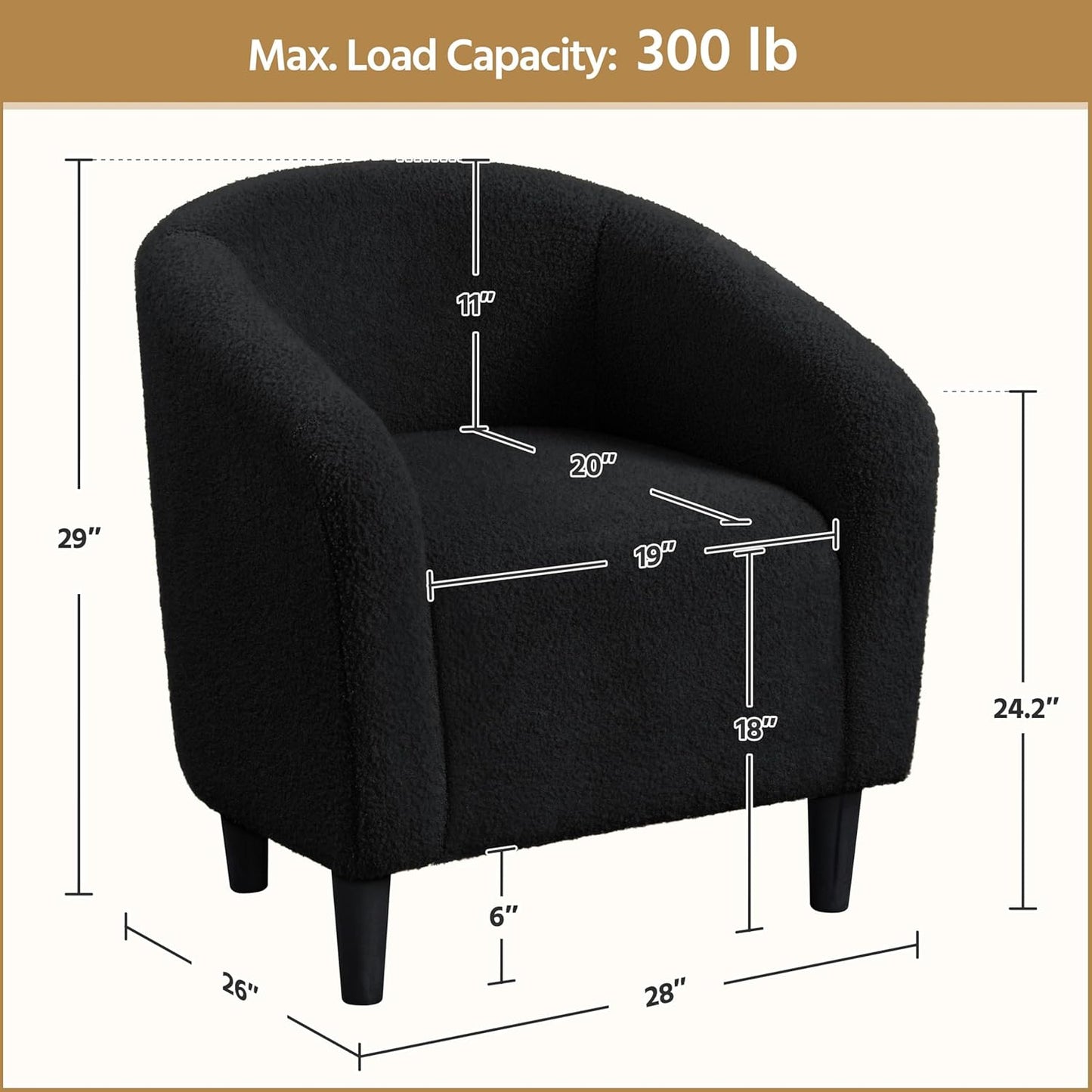 Yaheetech Accent Barrel Chair Boucle Fabric Club Chair