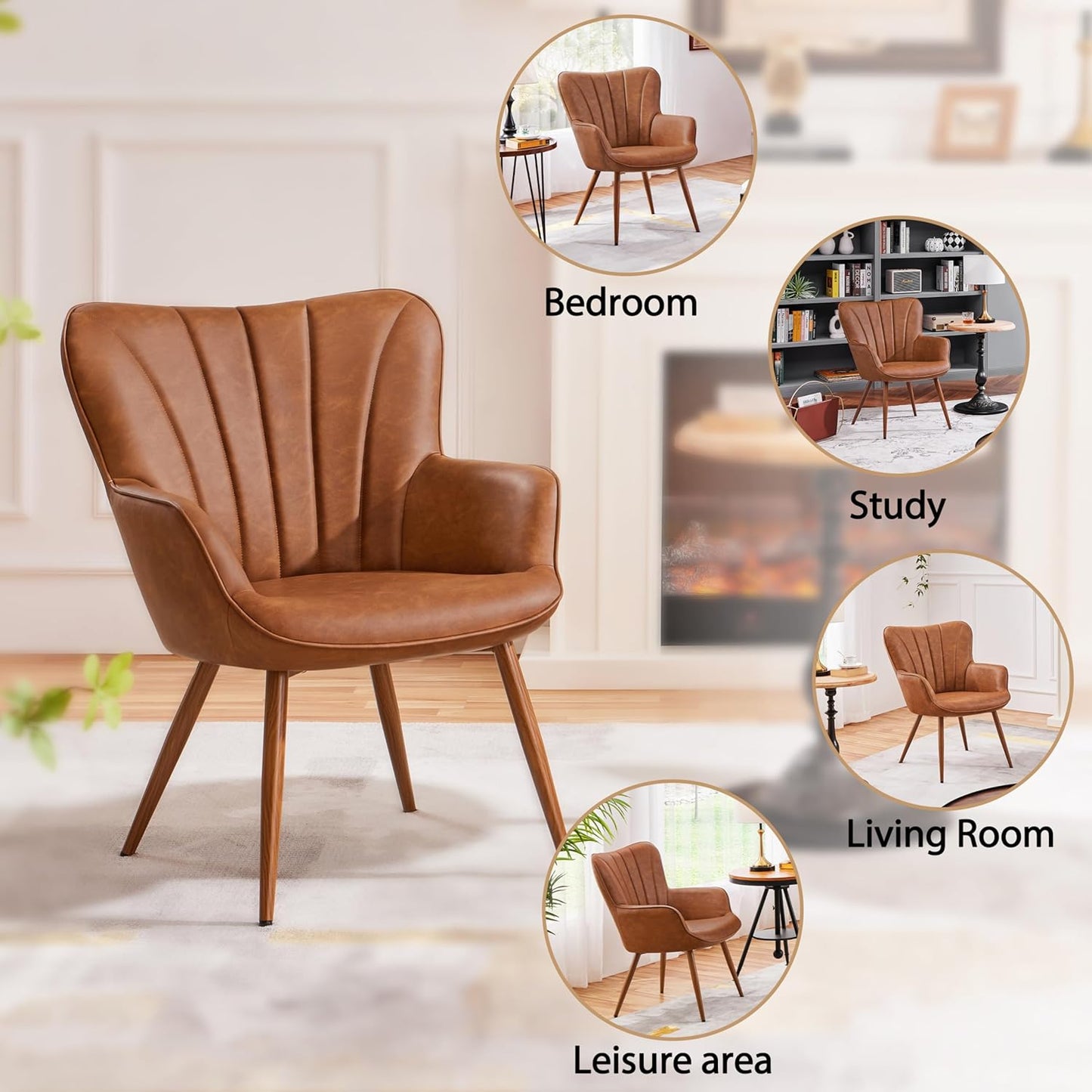 Yaheetech PU Leather Armchair Modern Accent Chair with Metal Legs
