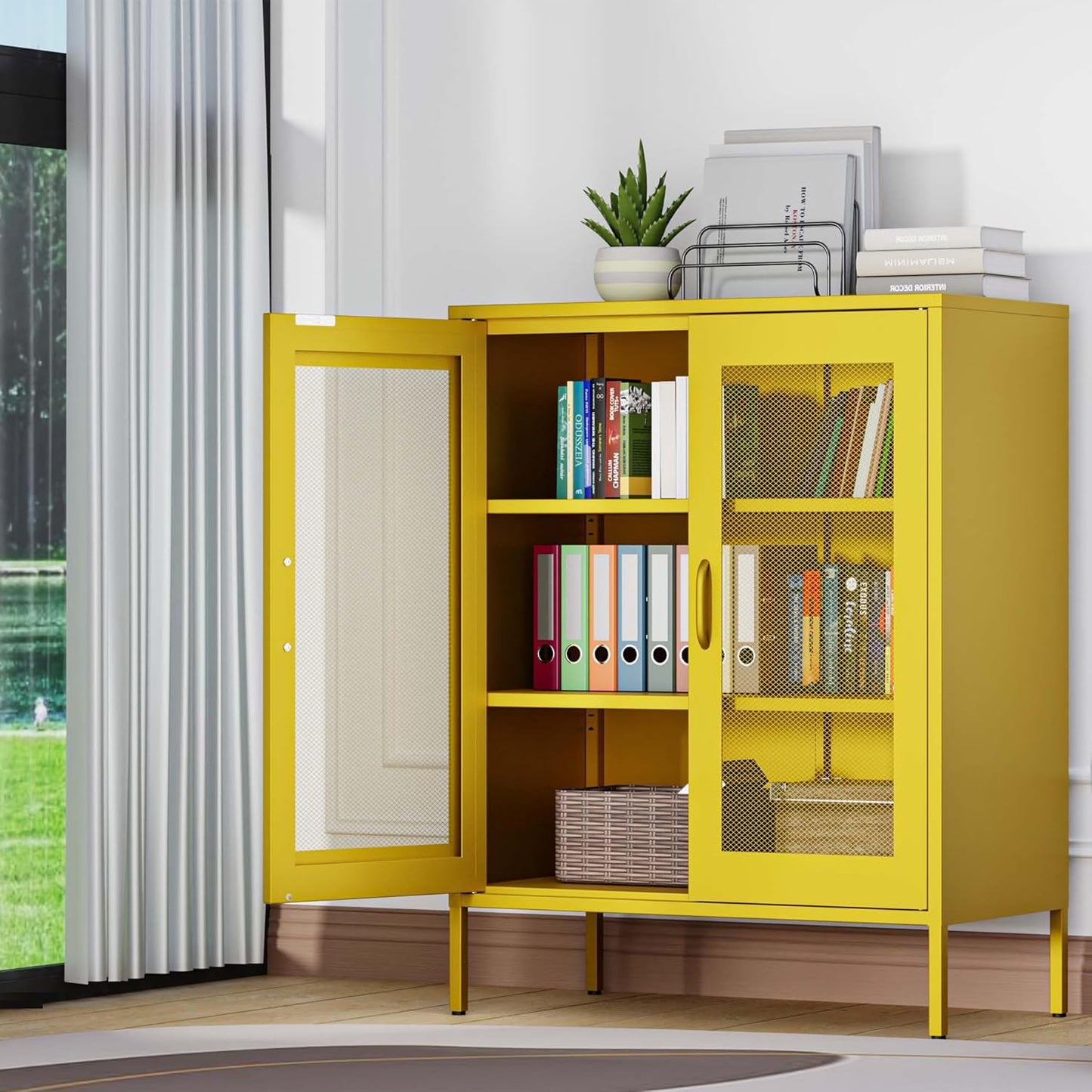 2 Door Storage Sideboard Metal Storage Cabinet with 2 Adjustable Shelf