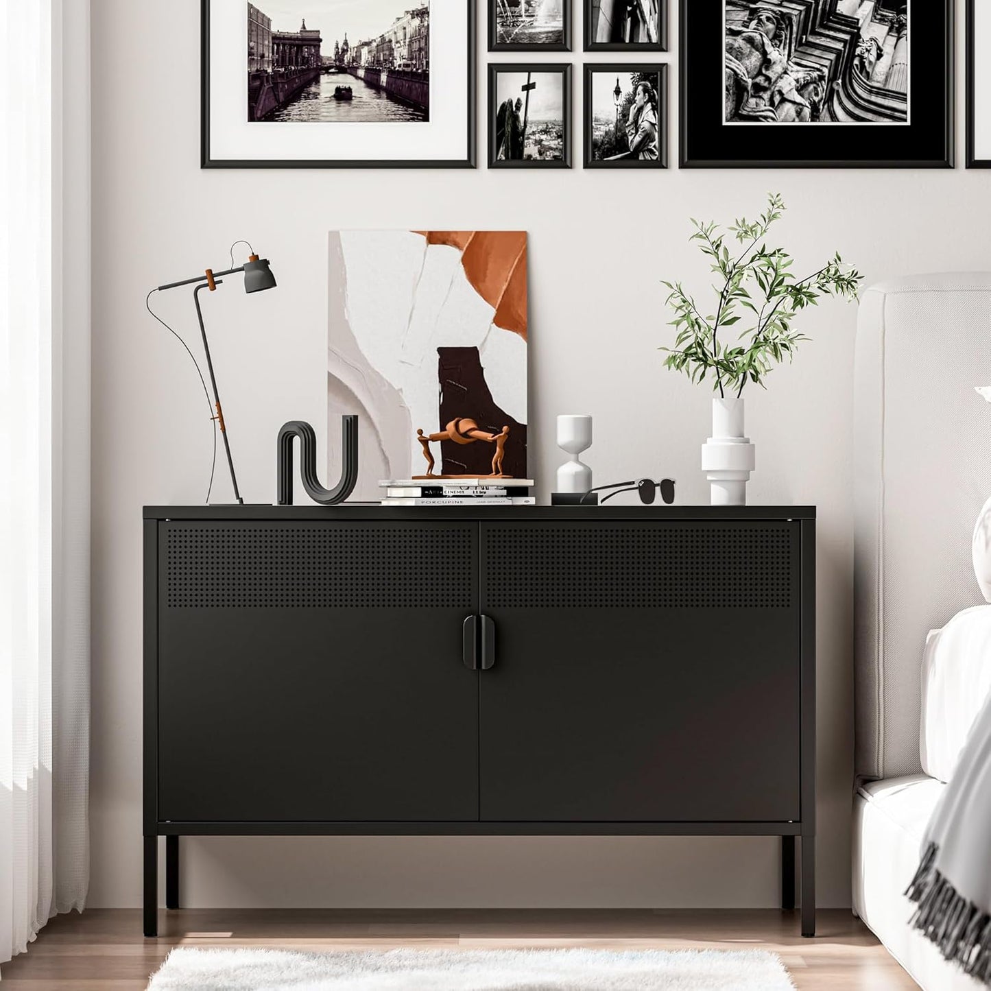 2 Door Storage Sideboard Metal Storage Cabinet with 2 Adjustable Shelf