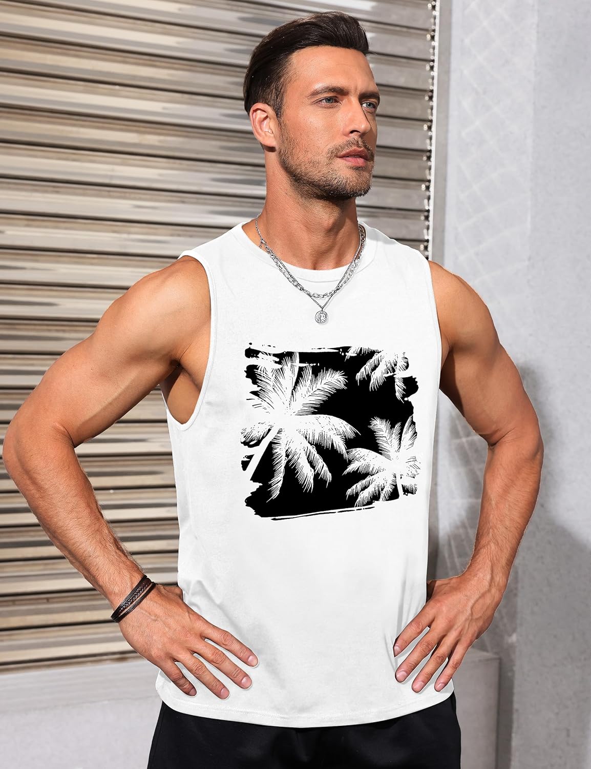 Mens Tank Tops Beach Summer Sleeveless Shirts Graphic Palm Tree Vacation