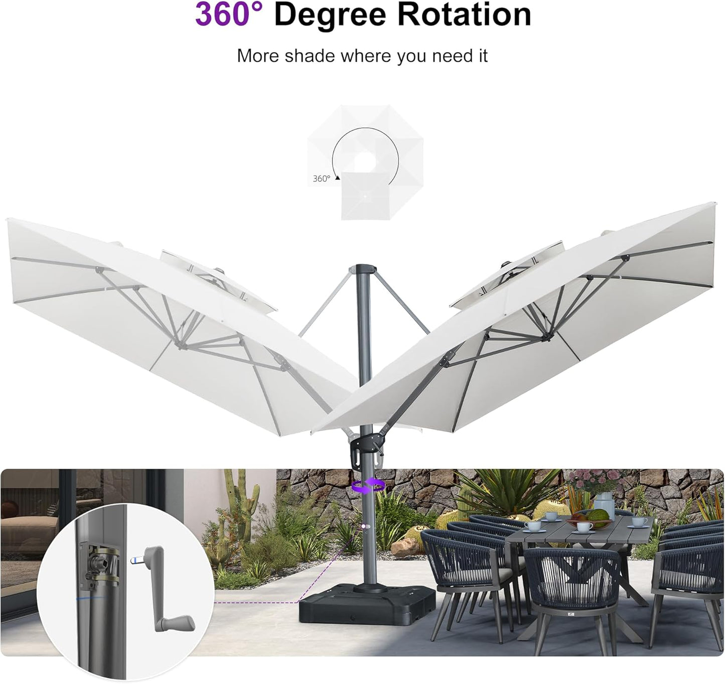 12ft Patio Umbrella with Base Large Outdoor Square Umbrella