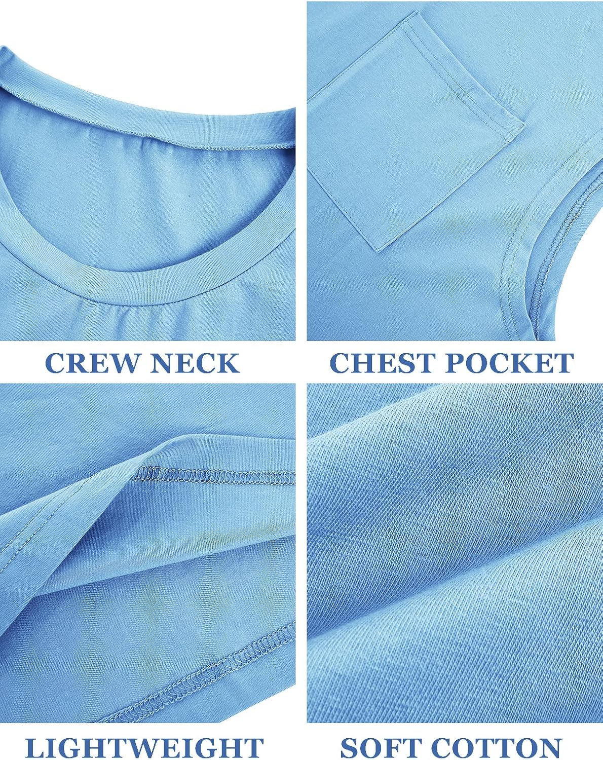 Mens Sleeveless Tank Tops Workout Cut Off Shirts Muscle Gym T Shirts with Pocket