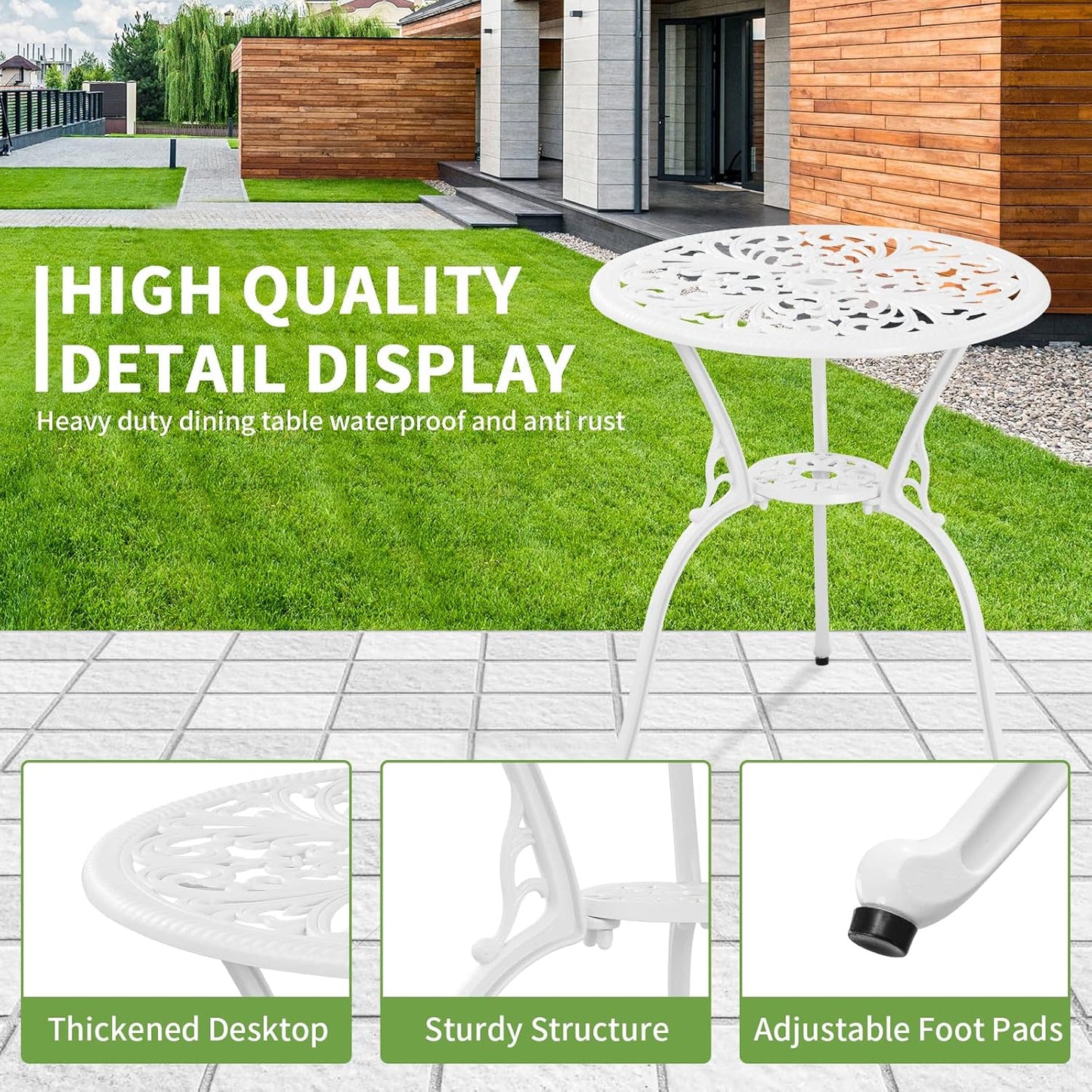 Patio Bistro Set 3 Piece Outdoor Cast Aluminum Outdoor Bistro Table