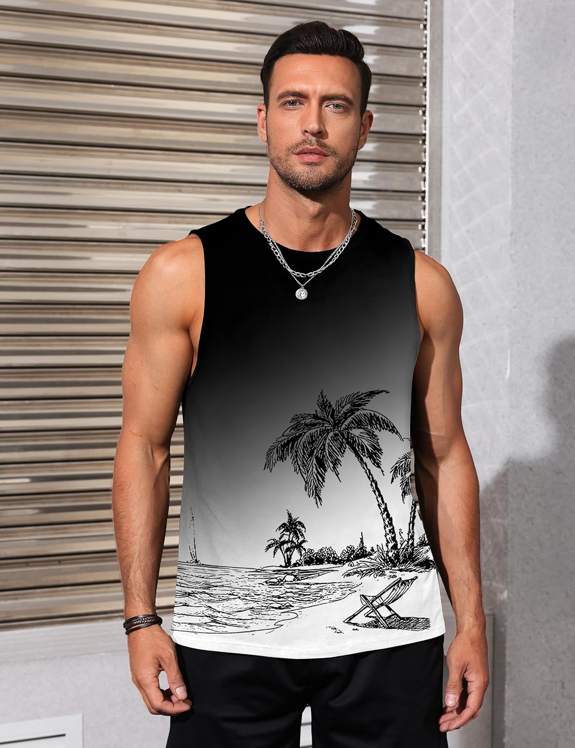 Mens Tank Tops Beach Summer Sleeveless Shirts Graphic Palm Tree Vacation
