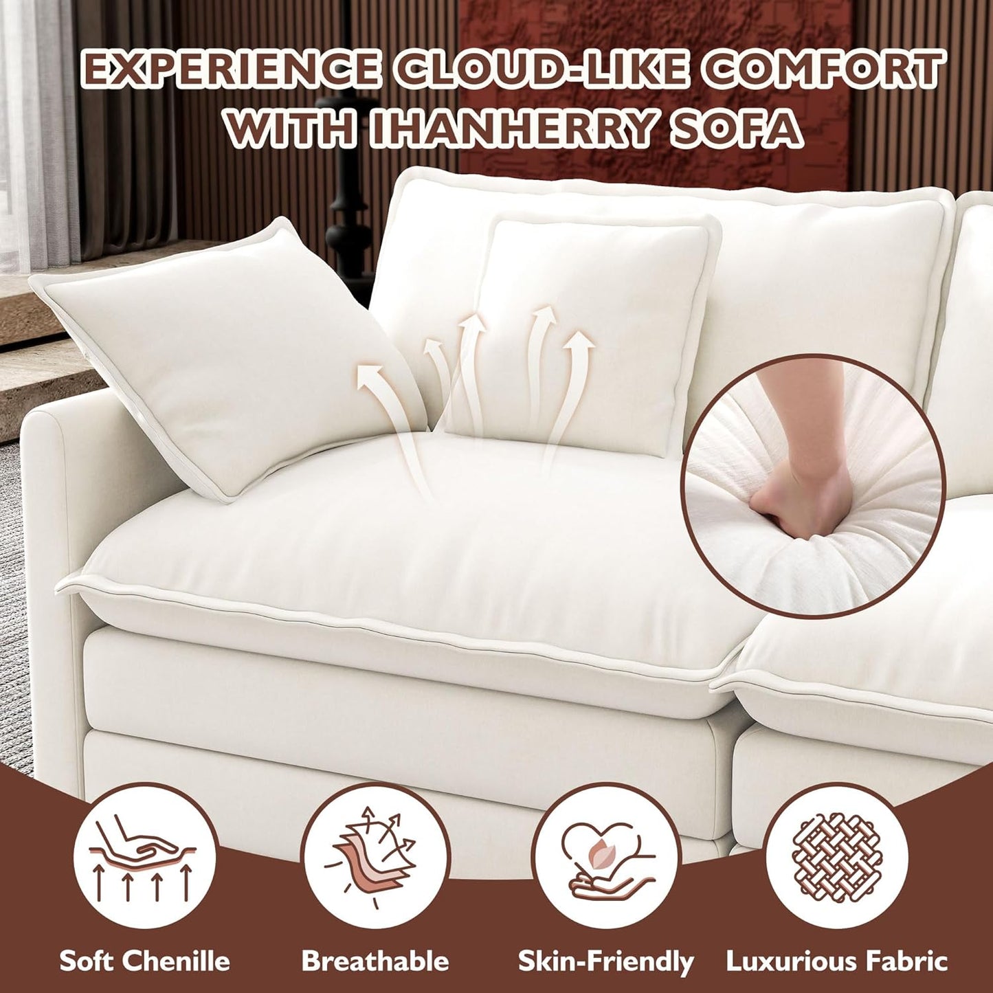 146" U-Shaped Modern Sofa Modular Sectional Cloud Couch