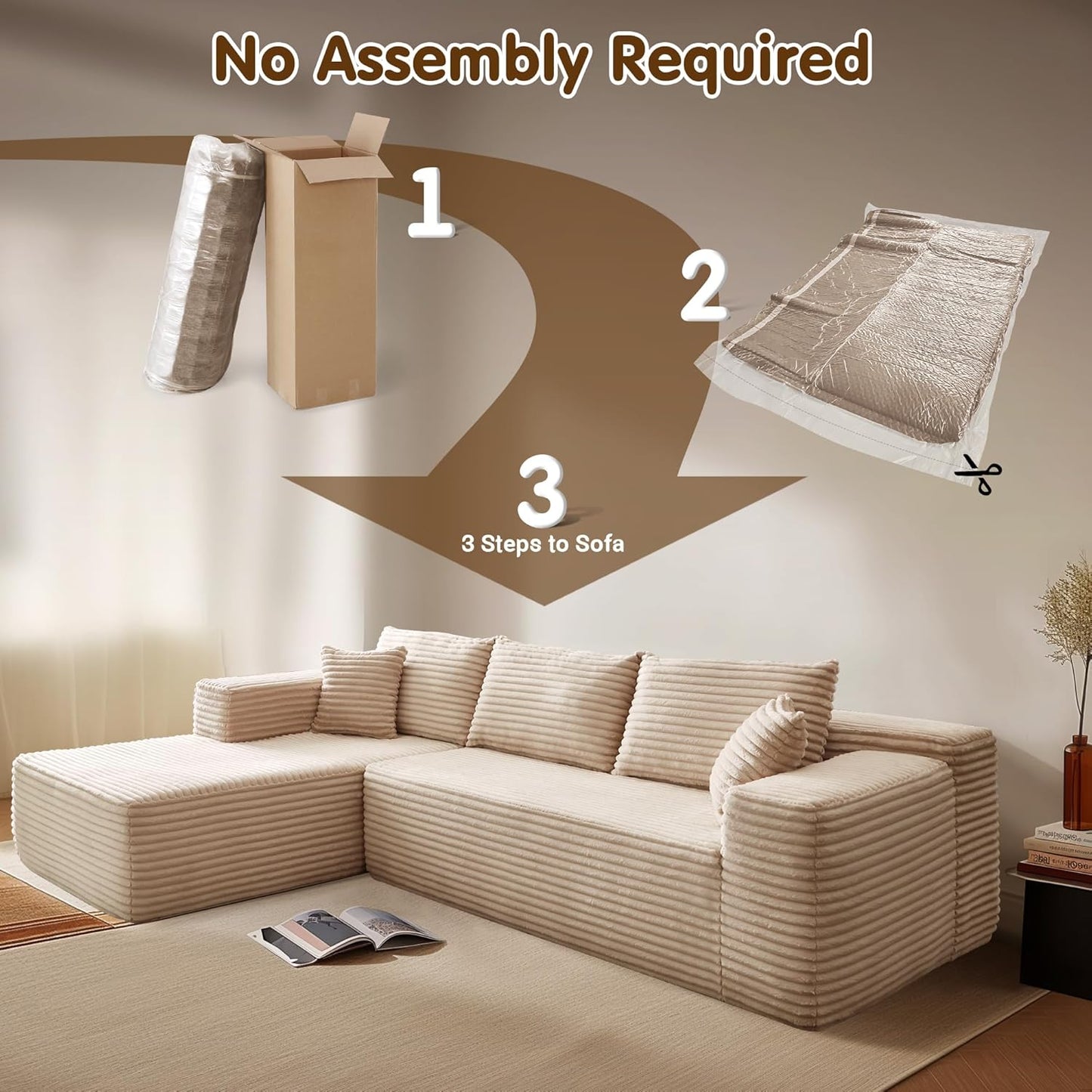 104" Cloud Sectional Couch with L-Shape Chaise