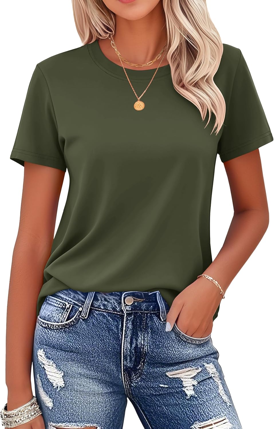 Women's Cotton T-Shirts Short-Sleeve Shirts Crew-Neck Tops