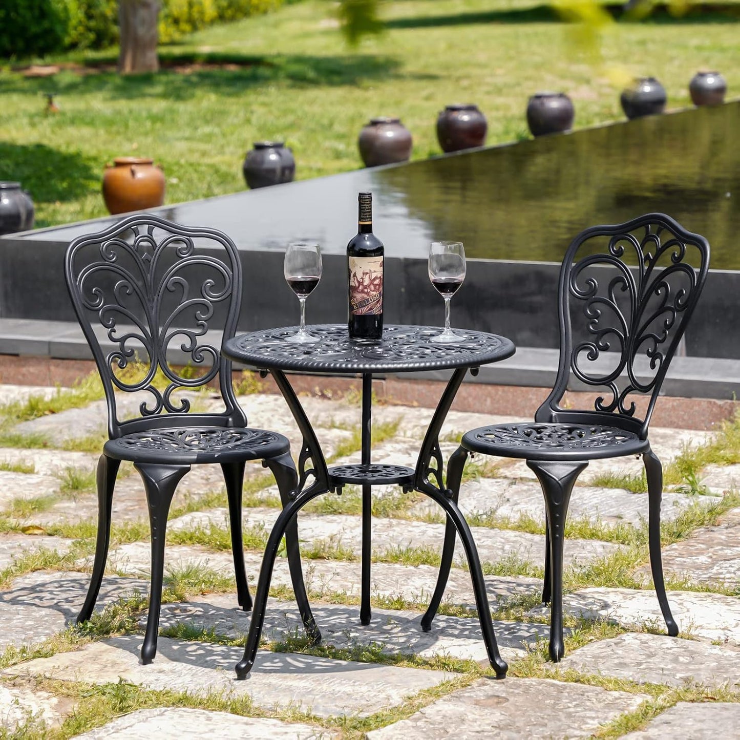 Patio Bistro Set 3 Piece Outdoor Cast Aluminum Outdoor Bistro Table