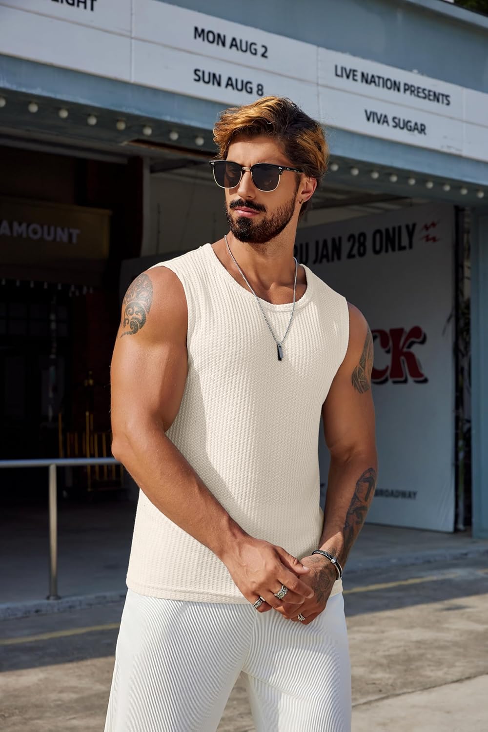 Mens Casual Tank Tops Waffle Knit Sleeveless Shirt Breathable Tank Shirts