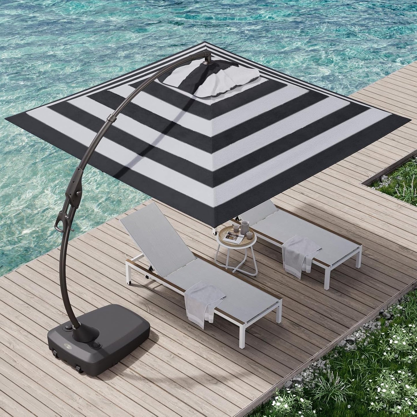 12FT Outdoor Offset Cantilever Umbrella with Base Champagne