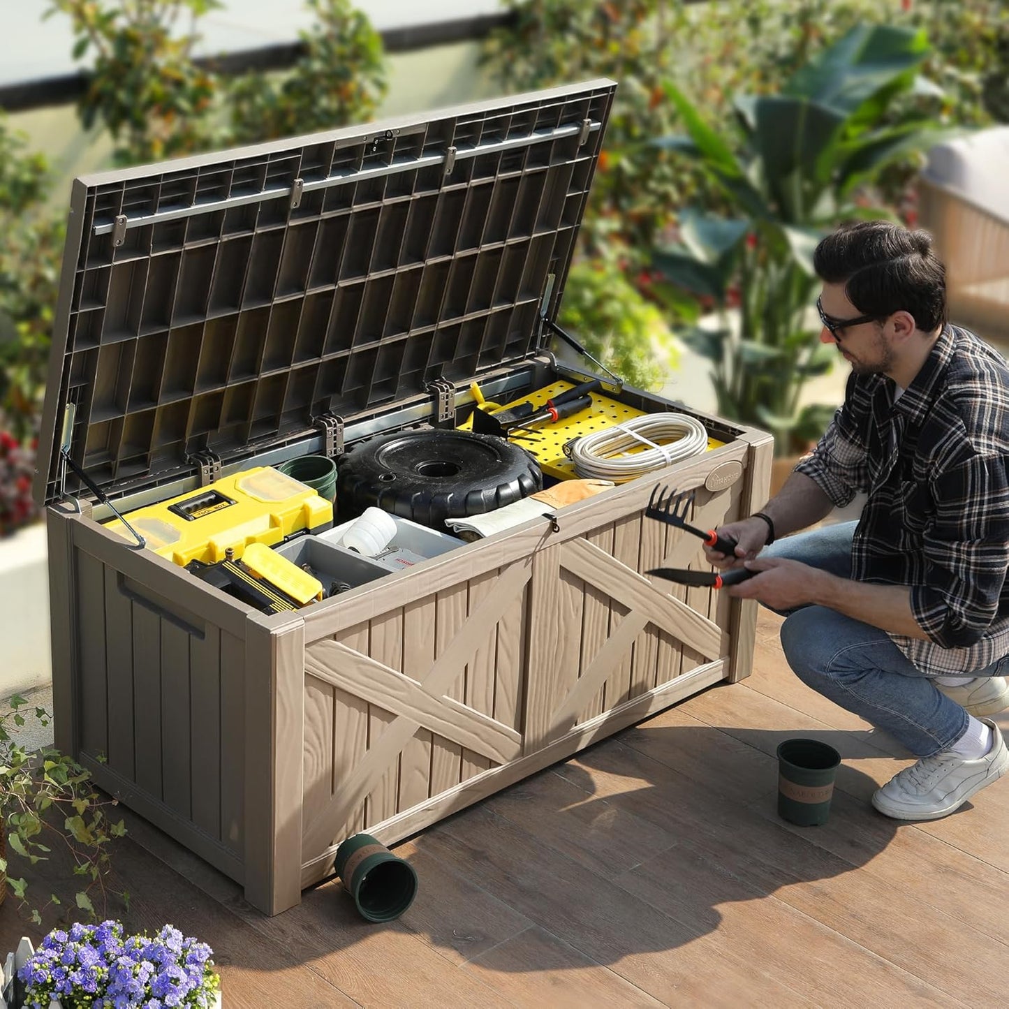 YITAHOME 120 Gallon Large Deck Box Upgraded Resin Outdoor Storage Boxes