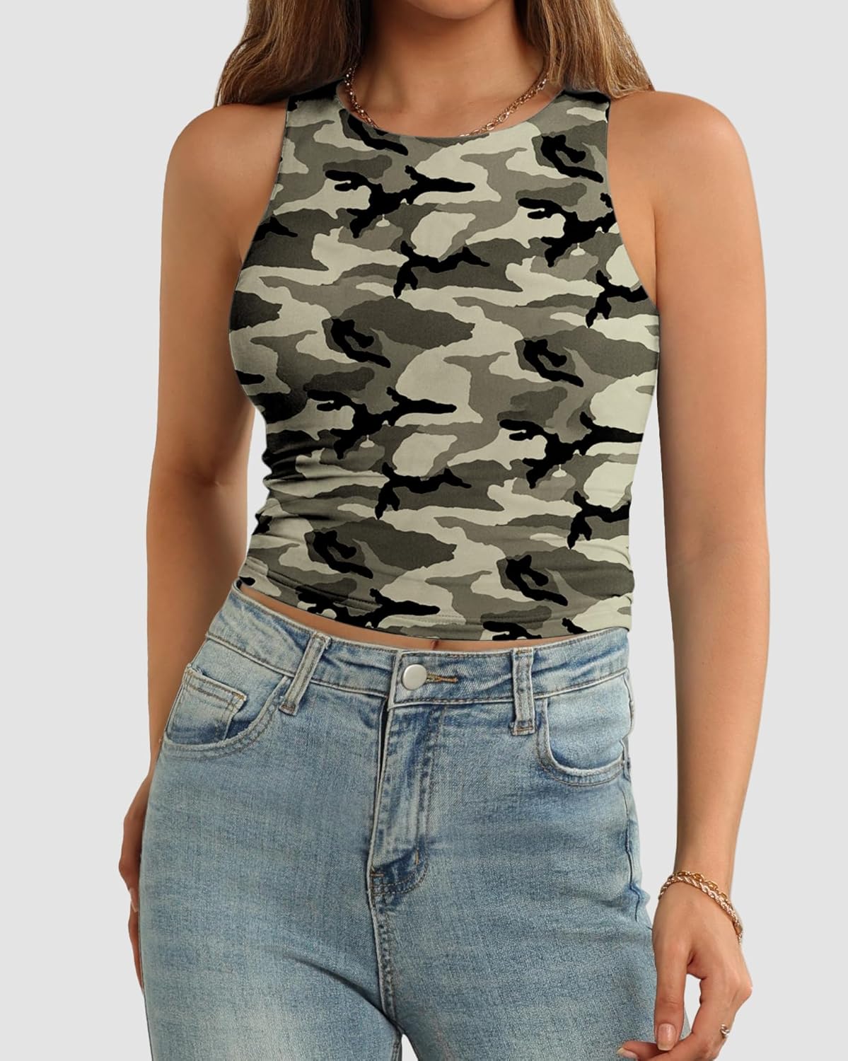Womens Double Lined Crop Tank Tops Casual Basic Shirts Sleeveless Tops