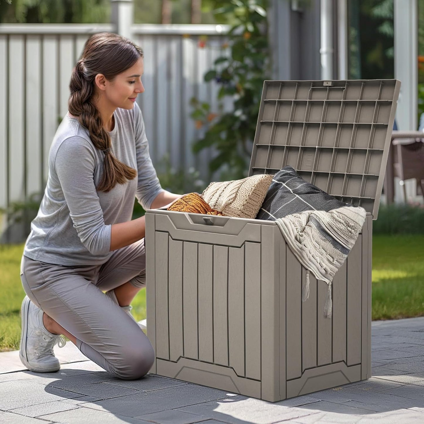 YITAHOME 120 Gallon Large Deck Box Upgraded Resin Outdoor Storage Boxes