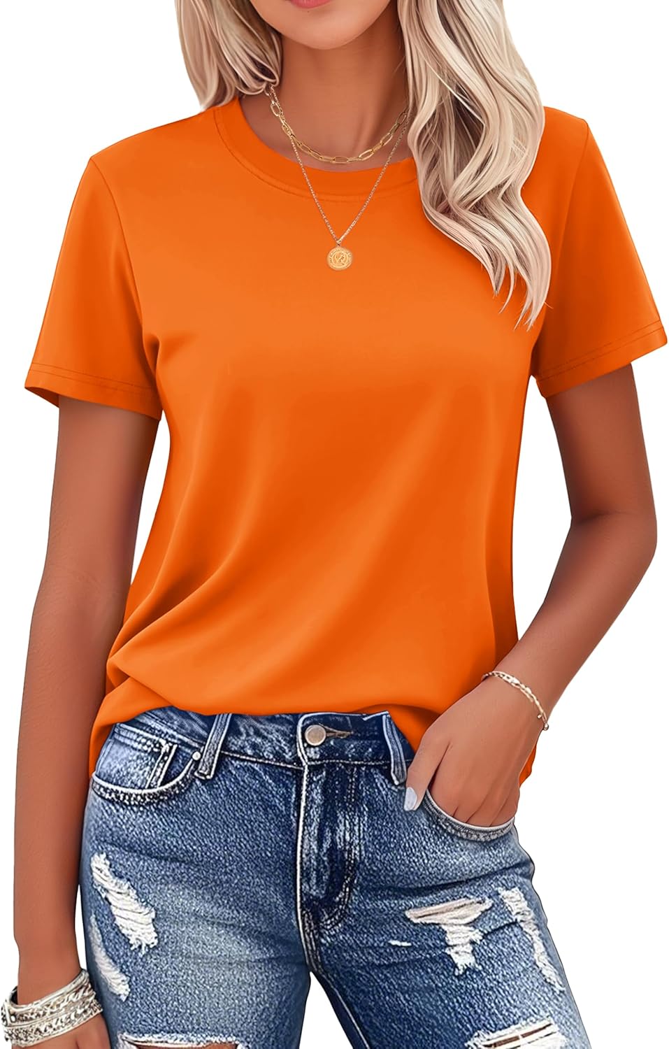 Women's Cotton T-Shirts Short-Sleeve Shirts Crew-Neck Tops