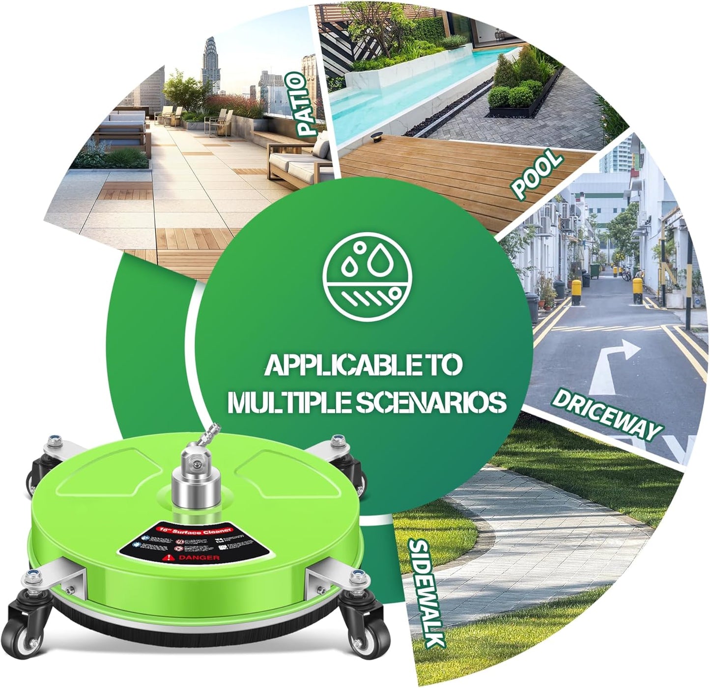 14" Pressure Washer Surface Cleaner with 4 Wheels