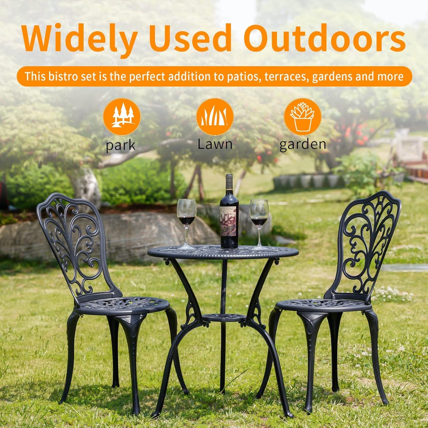 Patio Bistro Set 3 Piece Outdoor Cast Aluminum Outdoor Bistro Table
