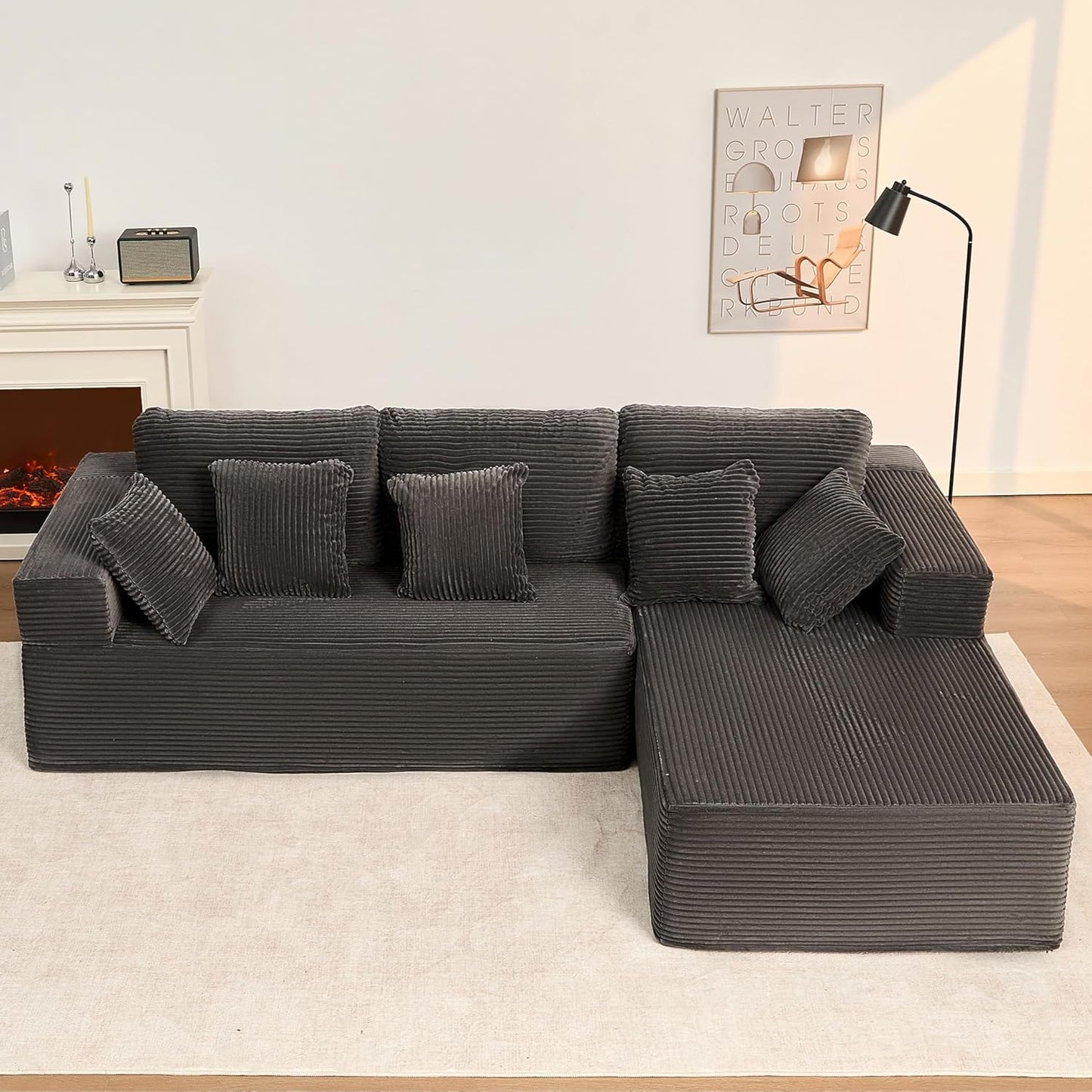 107" Boneless Couch with Deep Seat Cloud Sectional Couch for Living Room
