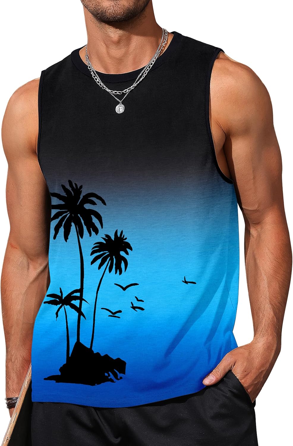 Mens Tank Tops Beach Summer Sleeveless Shirts Graphic Palm Tree Vacation