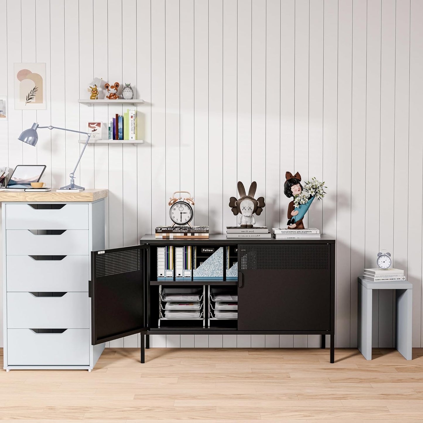 2 Door Storage Sideboard Metal Storage Cabinet with 2 Adjustable Shelf