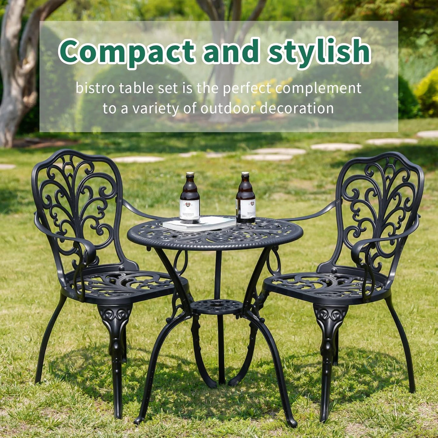 Patio Bistro Set 3 Piece Outdoor Cast Aluminum Outdoor Bistro Table