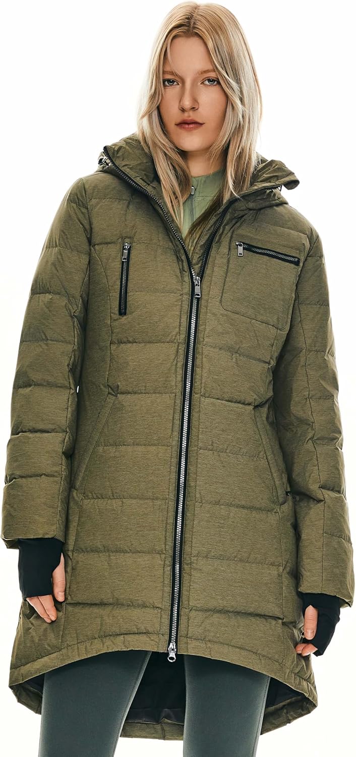 Womens Long Winter Down Jacket Hooded Quilted Puffer Coat Slim Fit Warm Outerwear
